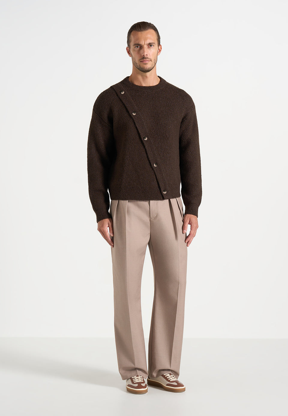 Theo - Asymmetric Brushed Wool-Blend Knit Jumper - Brown