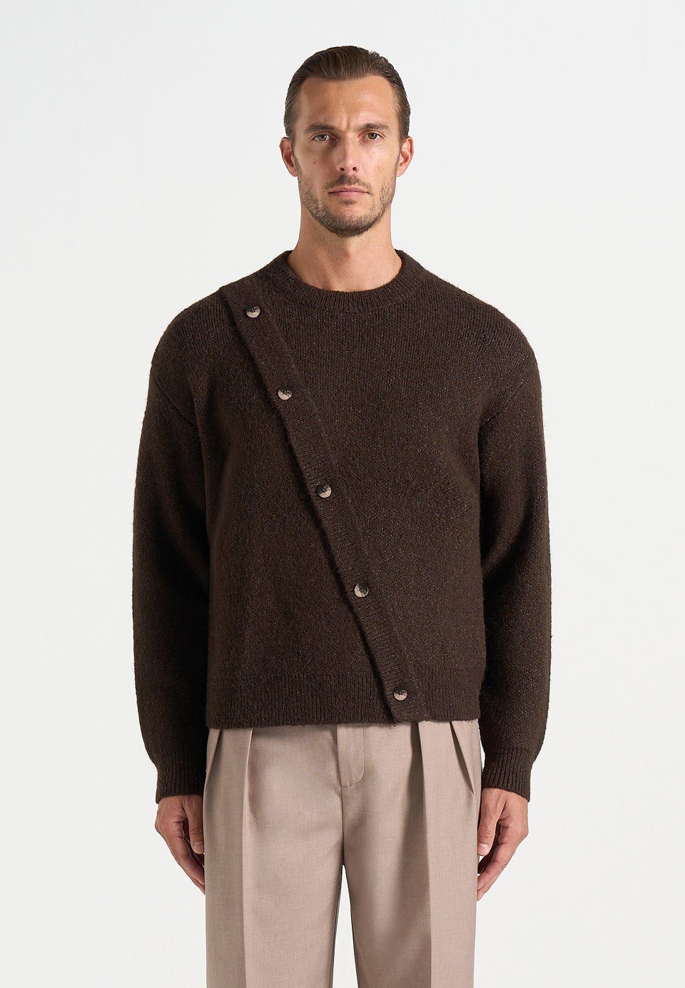 Theo - Asymmetric Brushed Wool-Blend Knit Jumper - Brown