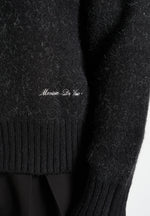 Kamil - Art Slogan Speckled Brushed Wool Knit Jumper - Black