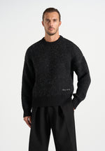 Kamil - Art Slogan Speckled Brushed Wool Knit Jumper - Black