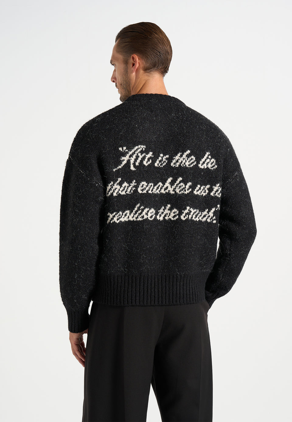 Kamil - Art Slogan Speckled Brushed Wool Knit Jumper - Black