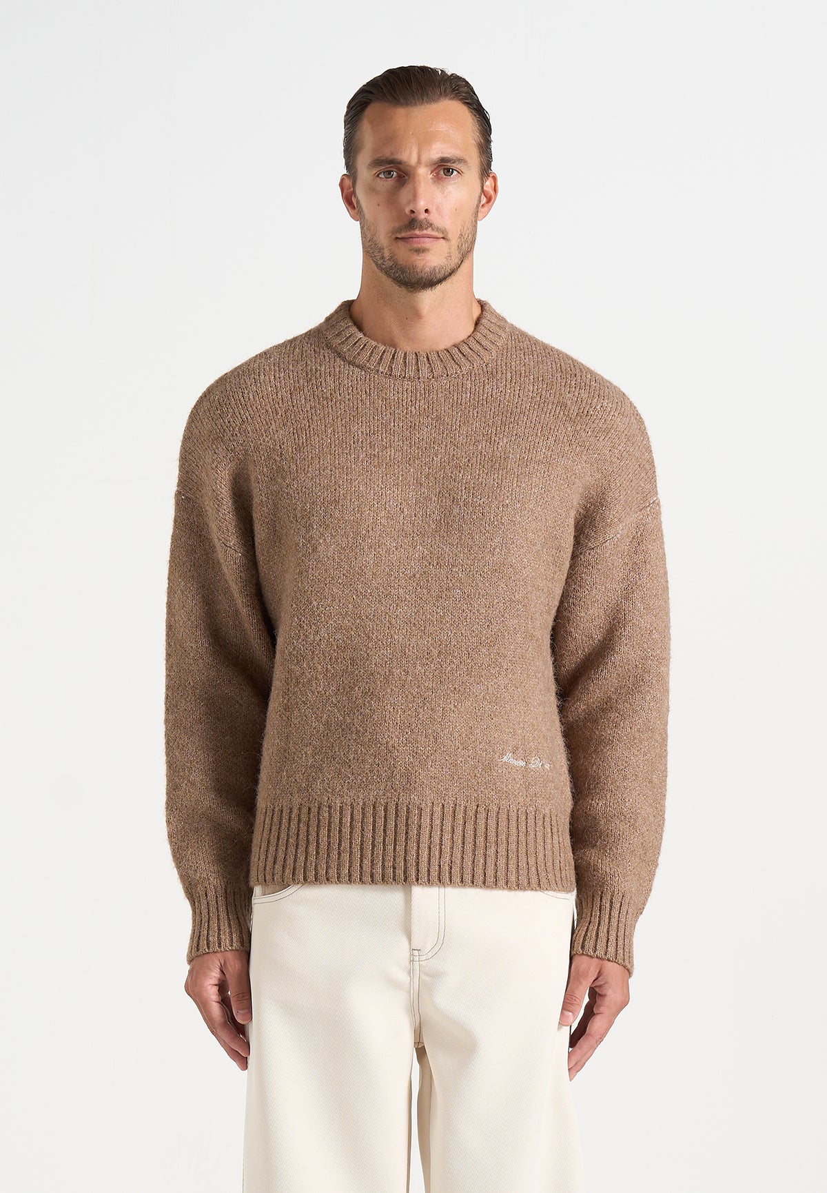 Kamil - Art Slogan Speckled Brushed Wool Knit Jumper - Beige