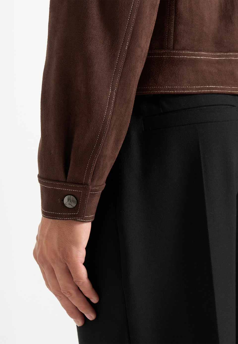 Vince - Suede Contrast Stitch Jacket - Brown