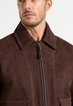 Vince - Suede Contrast Stitch Jacket - Brown