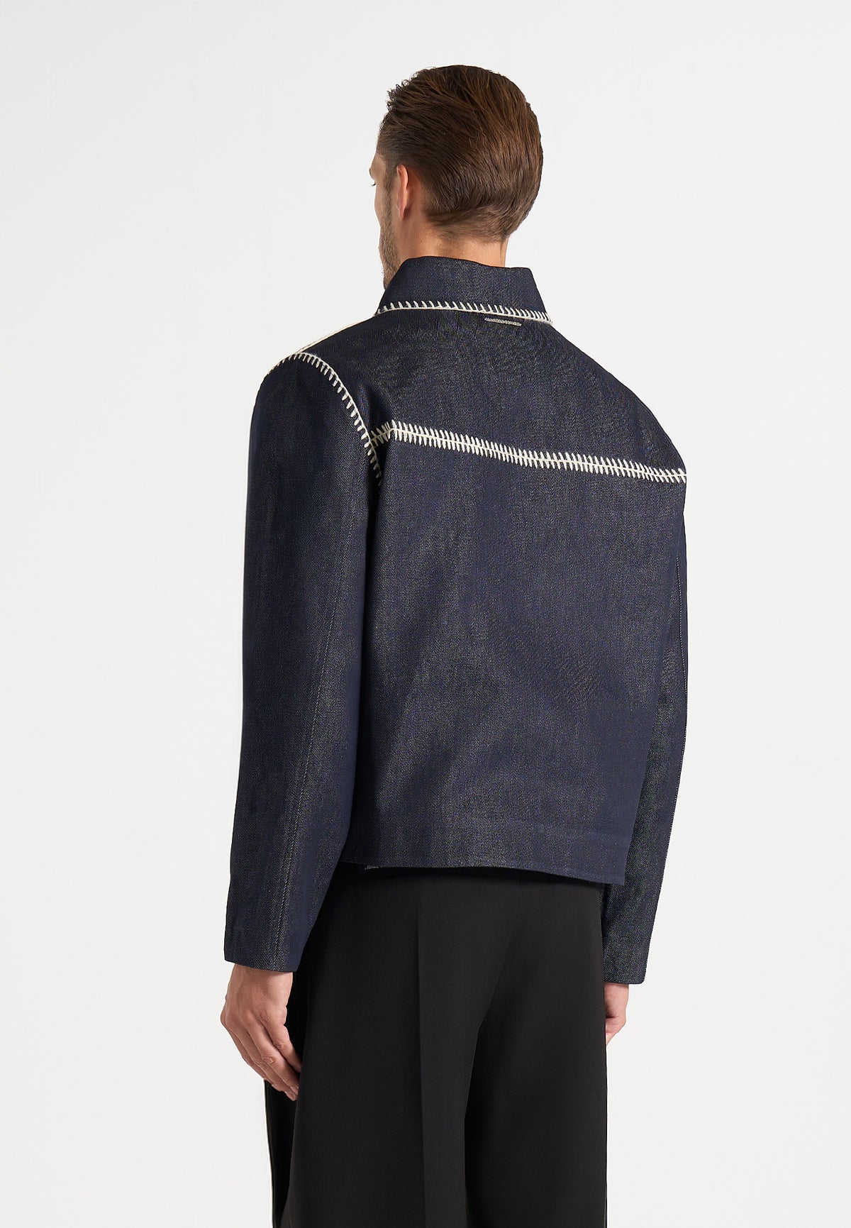 Alex - Whipstitch Boxy Denim Jacket - Indigo