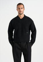Remi - Signature Ribbed Wool-Blend V-Neck Jumper - Black