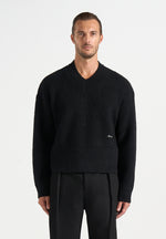 Remi - Signature Ribbed Wool-Blend V-Neck Jumper - Black