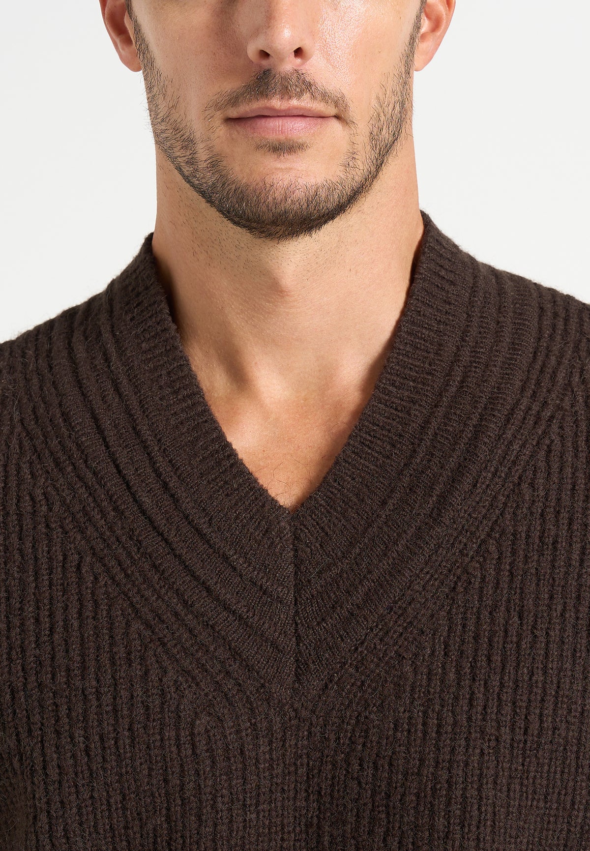 Remi - Signature Ribbed Wool-Blend V-Neck Jumper - Dark Brown