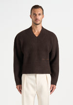 Remi - Signature Ribbed Wool-Blend V-Neck Jumper - Dark Brown