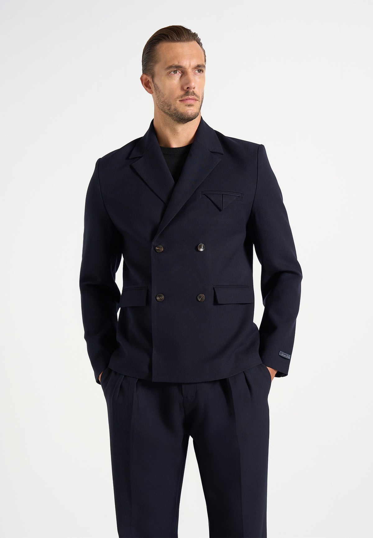Didier - Double Breasted Wool-Blend Tailored Suit Jacket - Dark Navy
