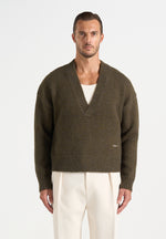 Chad - V-Neck Knit Jumper - Olive