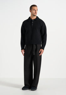 Finn - Brushed Wool-Blend Polo Knit Jumper - Black
