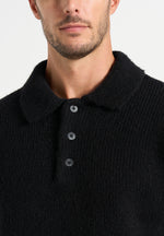 Finn - Brushed Wool-Blend Polo Knit Jumper - Black