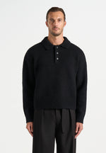 Finn - Brushed Wool-Blend Polo Knit Jumper - Black
