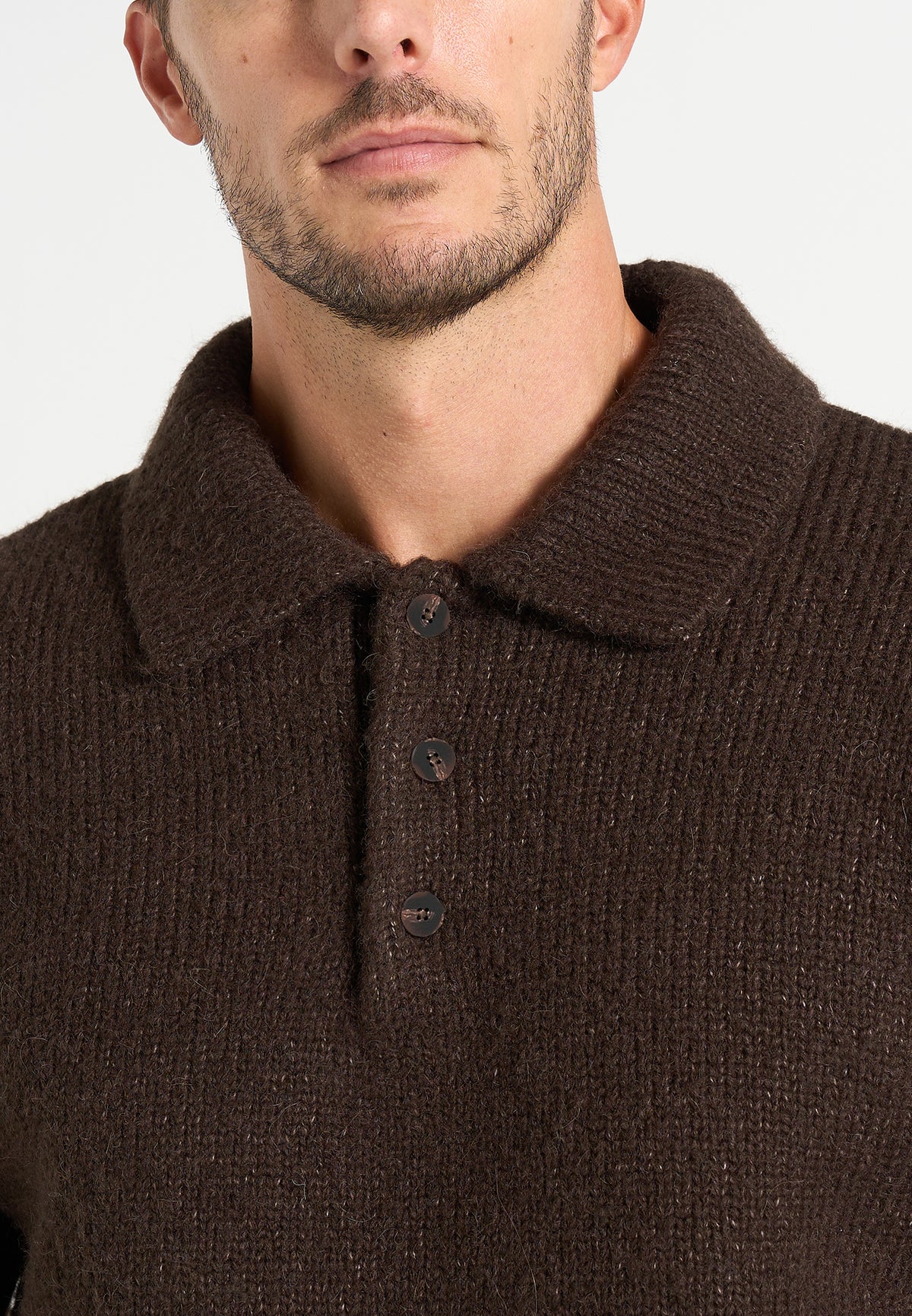 Finn - Brushed Wool-Blend Polo Knit Jumper - Brown