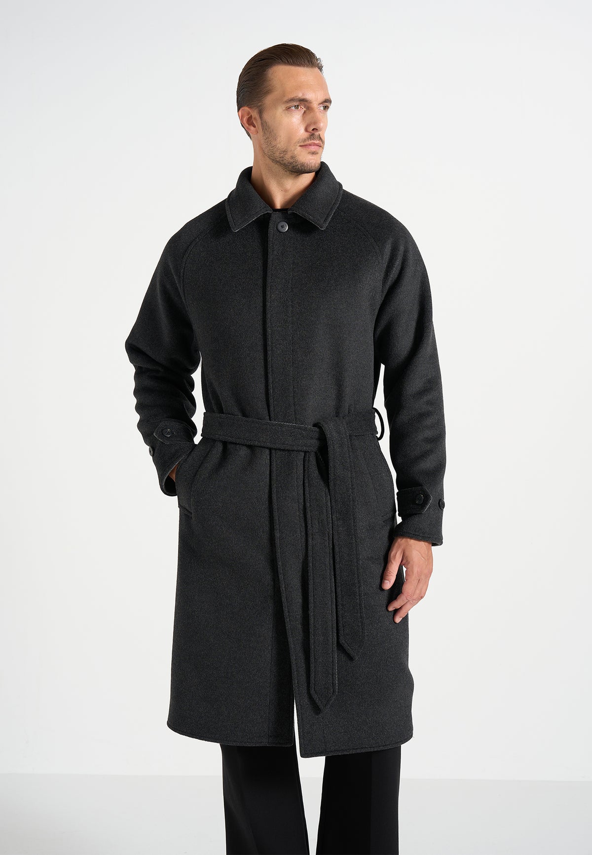 Alfie - Reversible Belted Wool Blend Car Coat - Grey / Black