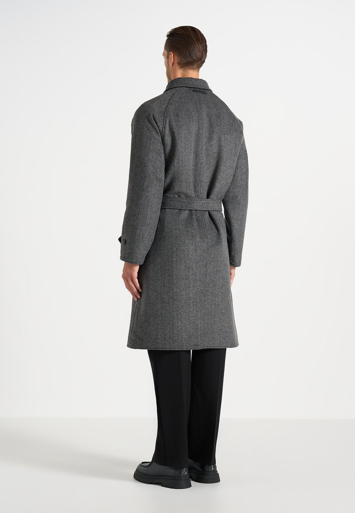 Alfie - Reversible Belted Wool Blend Car Coat - Grey / Black