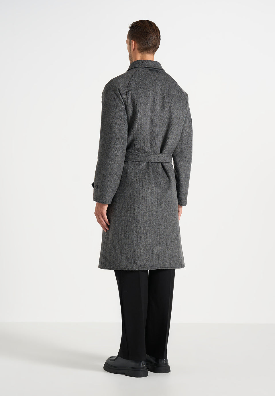 Alfie - Reversible Belted Wool Blend Car Coat - Grey / Black
