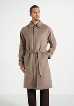 Alfie - Reversible Belted Wool Blend Car Coat - Brown / Taupe