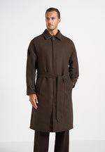 Alfie - Reversible Belted Wool Blend Car Coat - Brown / Taupe