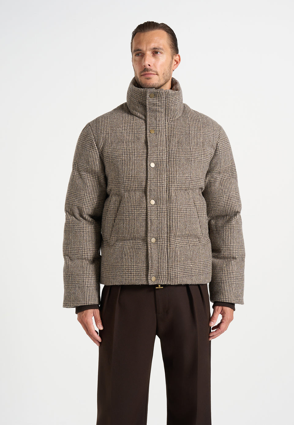 Tate - Check Wool Puffer Jacket - Brown