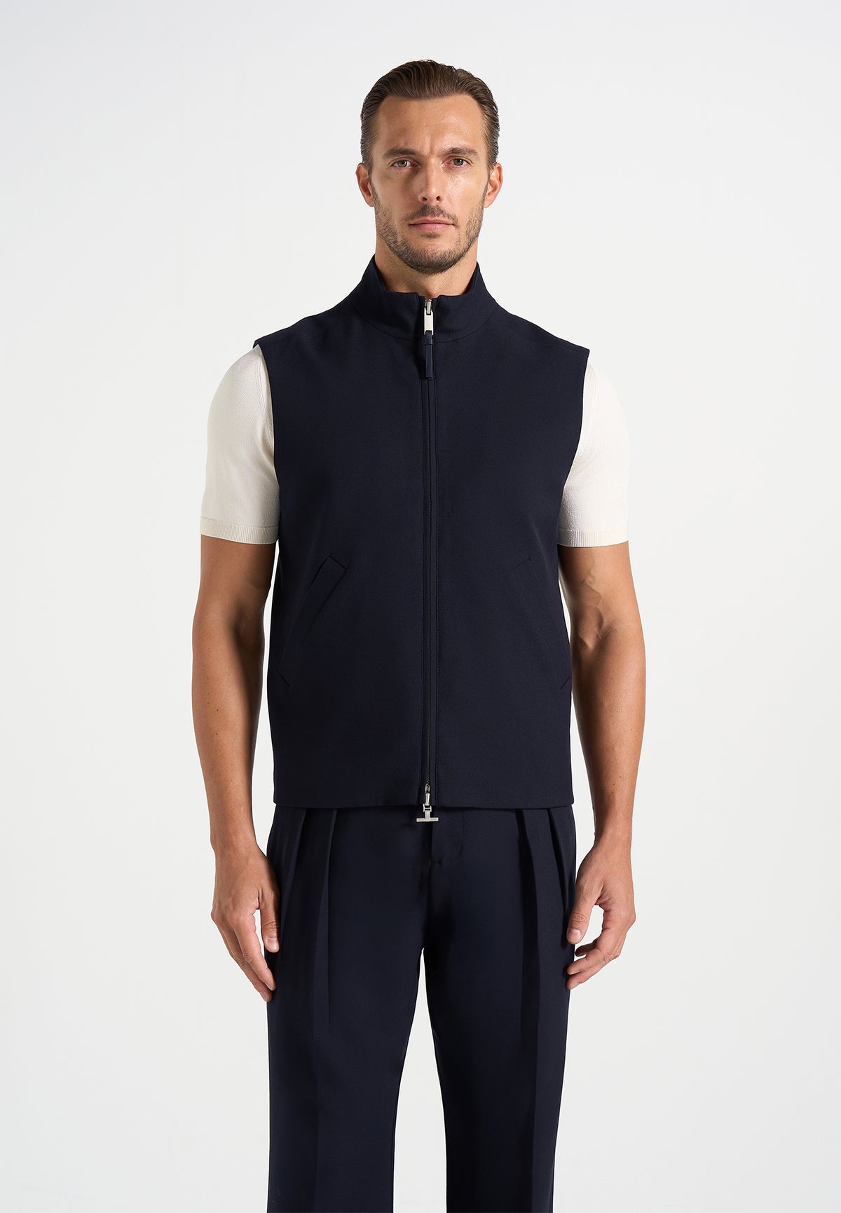 Levi - Zip-Through Wool-Blend Tailored Gilet - Dark Navy