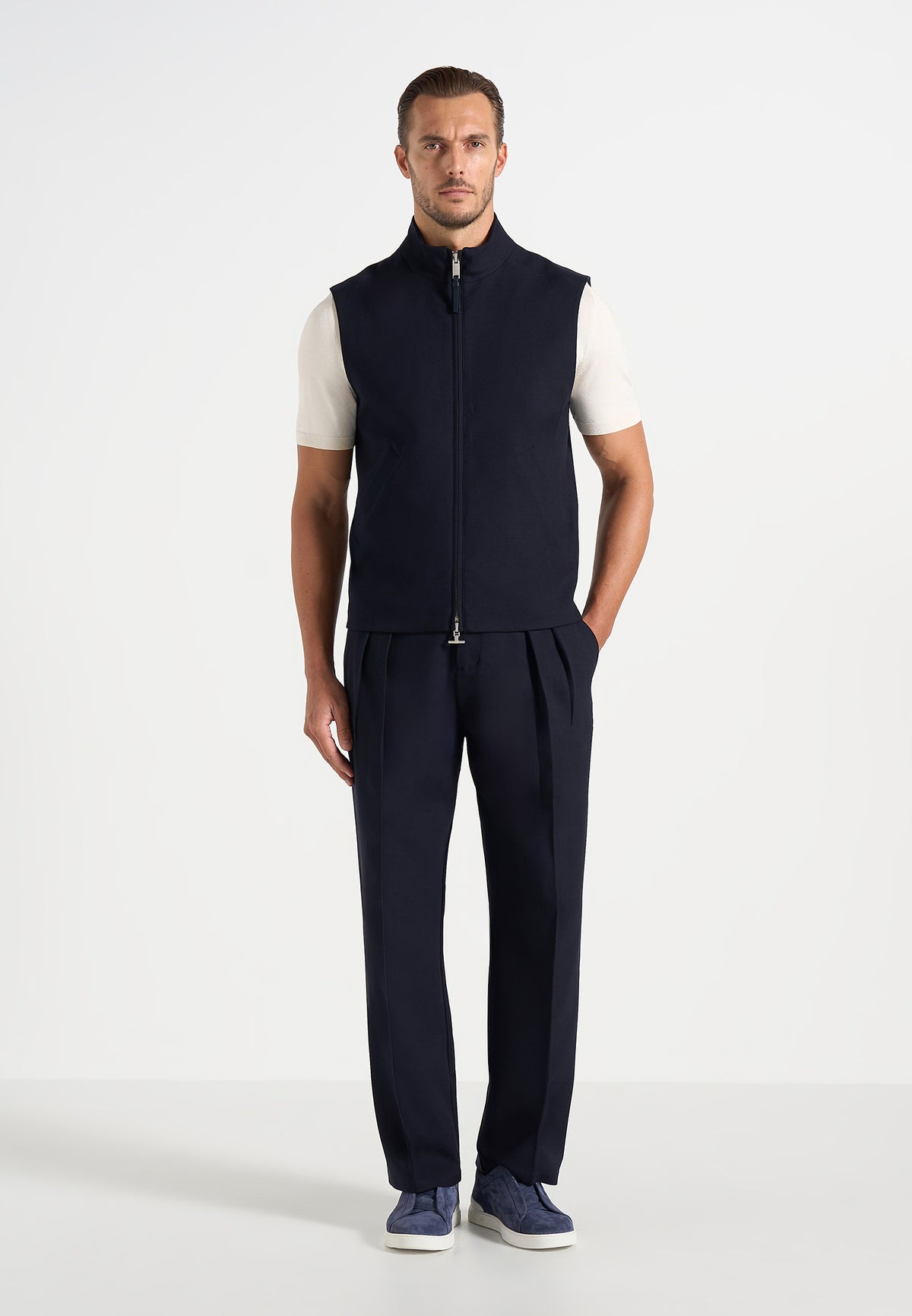 Levi - Zip-Through Wool-Blend Tailored Gilet - Dark Navy