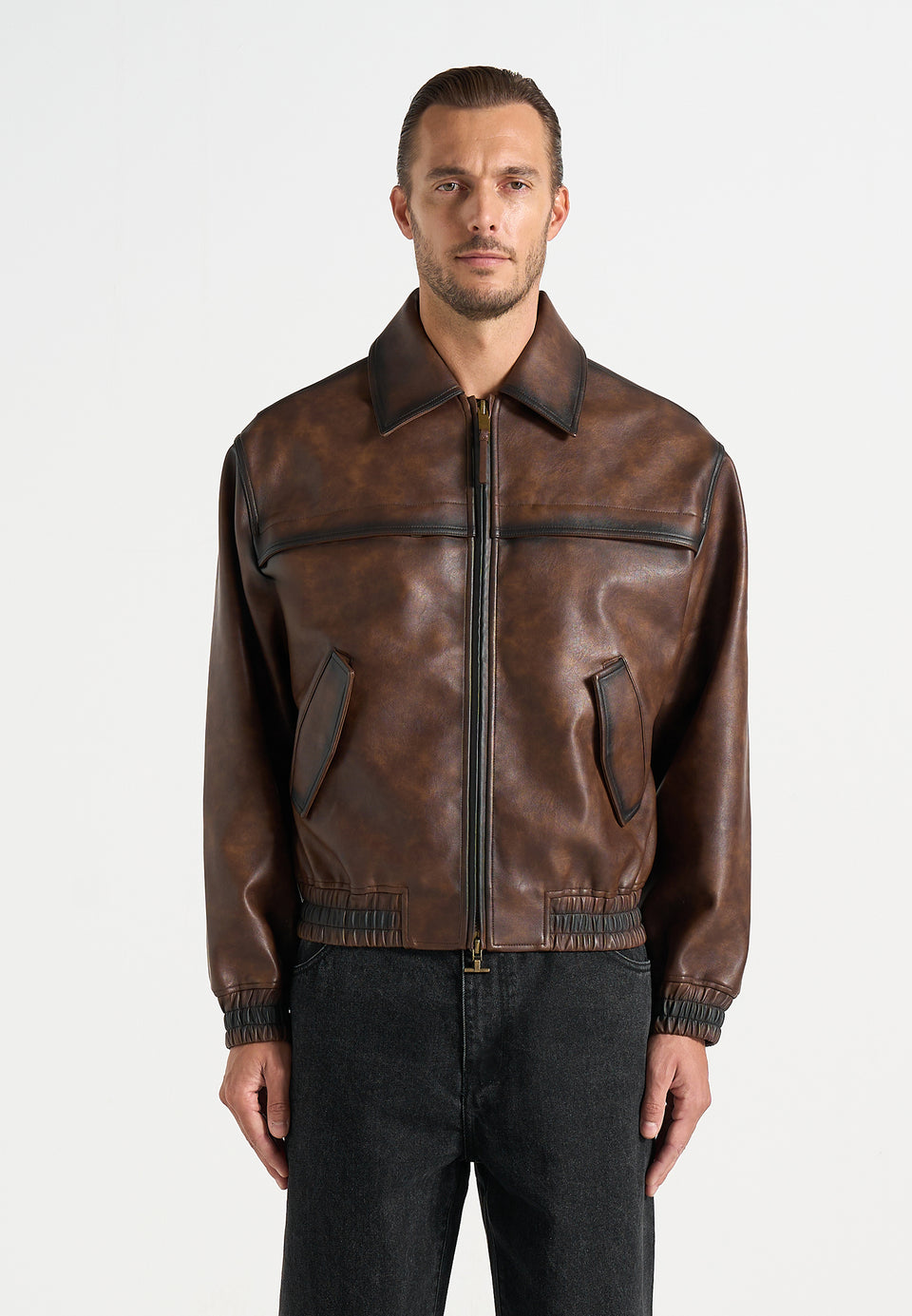Clint - Vintage Leather Bomber Jacket - Brown