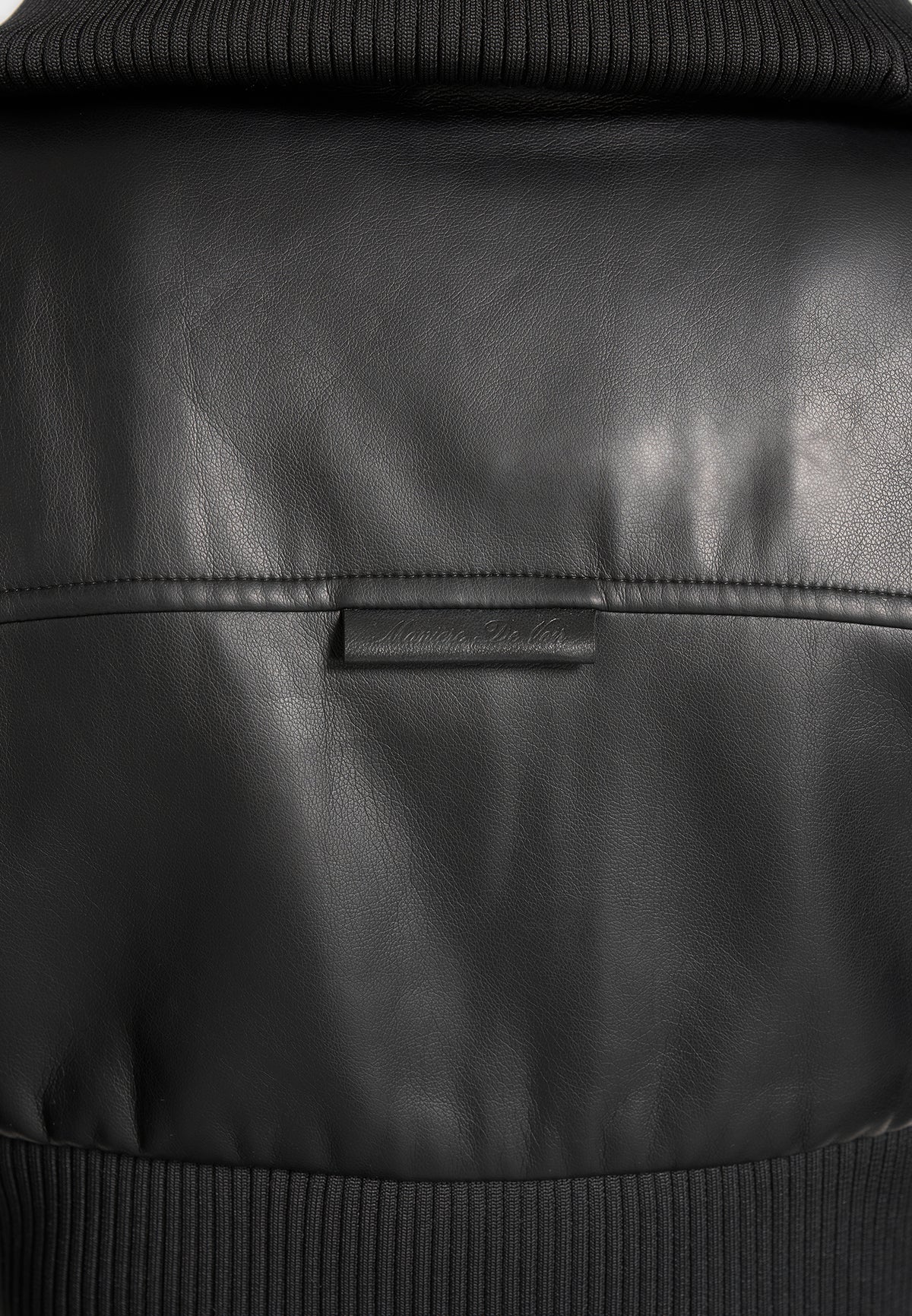 Amani - Leather Funnel Neck Contour Jacket - Black