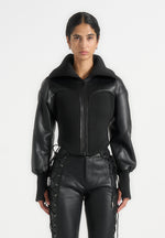 Amani - Leather Funnel Neck Contour Jacket - Black