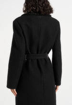 Jena - Wide Shoulder Wool Coat with Cinch Belt - Black