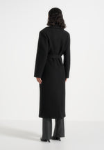Jena - Wide Shoulder Wool Coat with Cinch Belt - Black