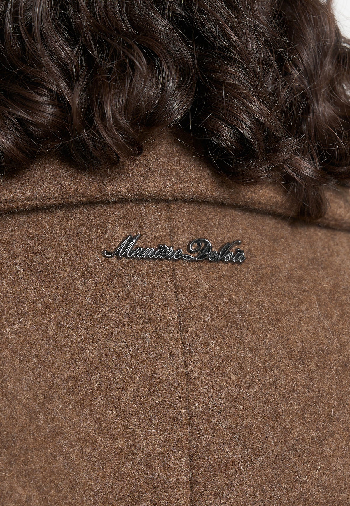 Jena - Wide Shoulder Wool Coat with Cinch Belt - Brown