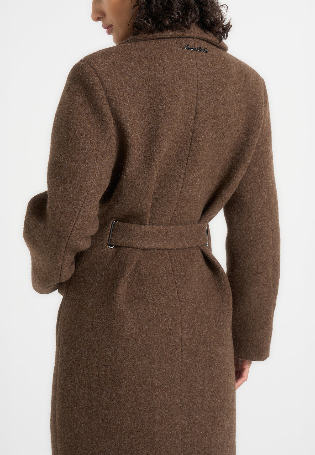 Jena - Wide Shoulder Wool Coat with Cinch Belt - Brown