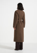 Jena - Wide Shoulder Wool Coat with Cinch Belt - Brown