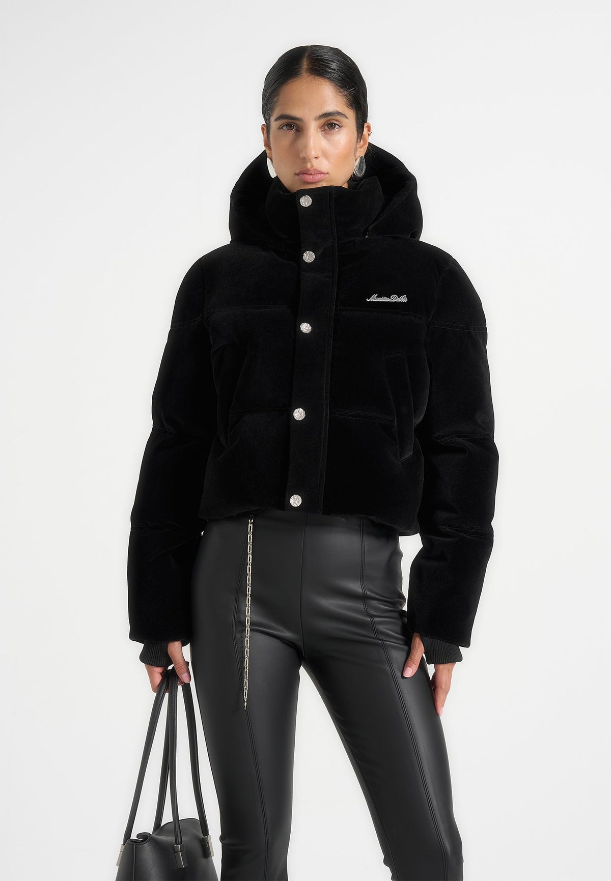 Maeva - Velvet Signature Cropped Puffer Jacket - Black