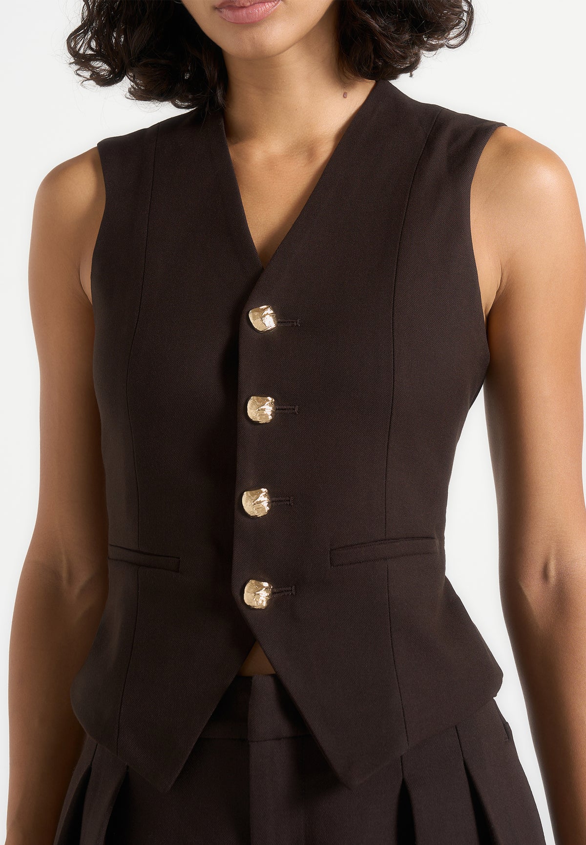 Christine - Tailored Cinched Waistcoat - Brown