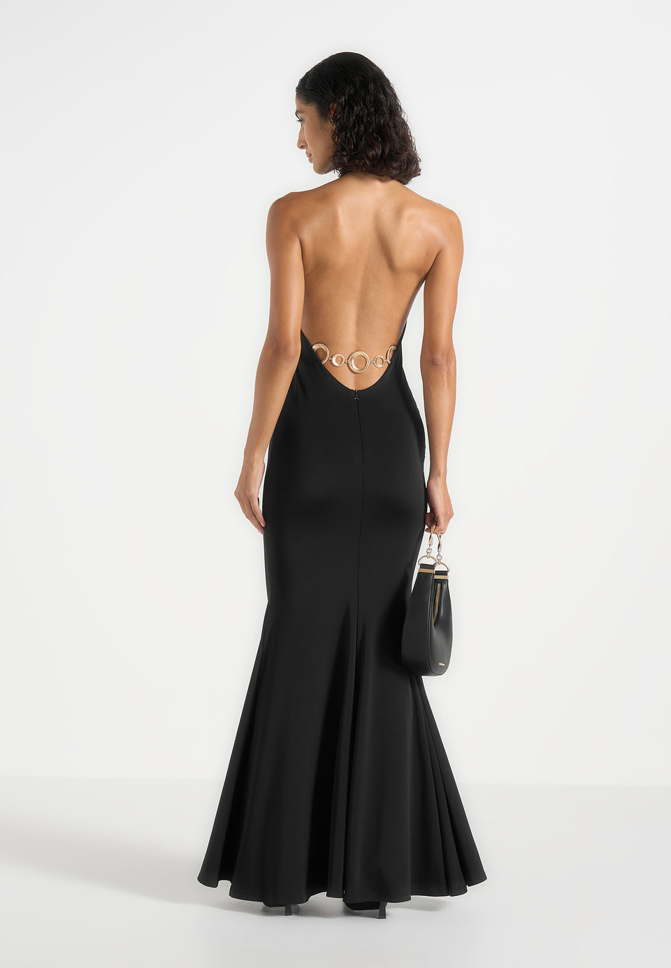Ondine - Halter Fishtail Maxi Dress With Hardware Back Detail - Black