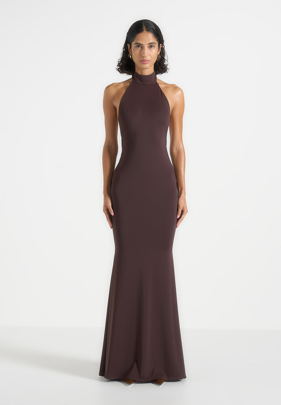 Ondine - Halter Fishtail Maxi Dress With Hardware Back Detail - Brown