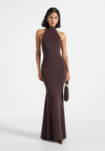 Ondine - Halter Fishtail Maxi Dress With Hardware Back Detail - Brown