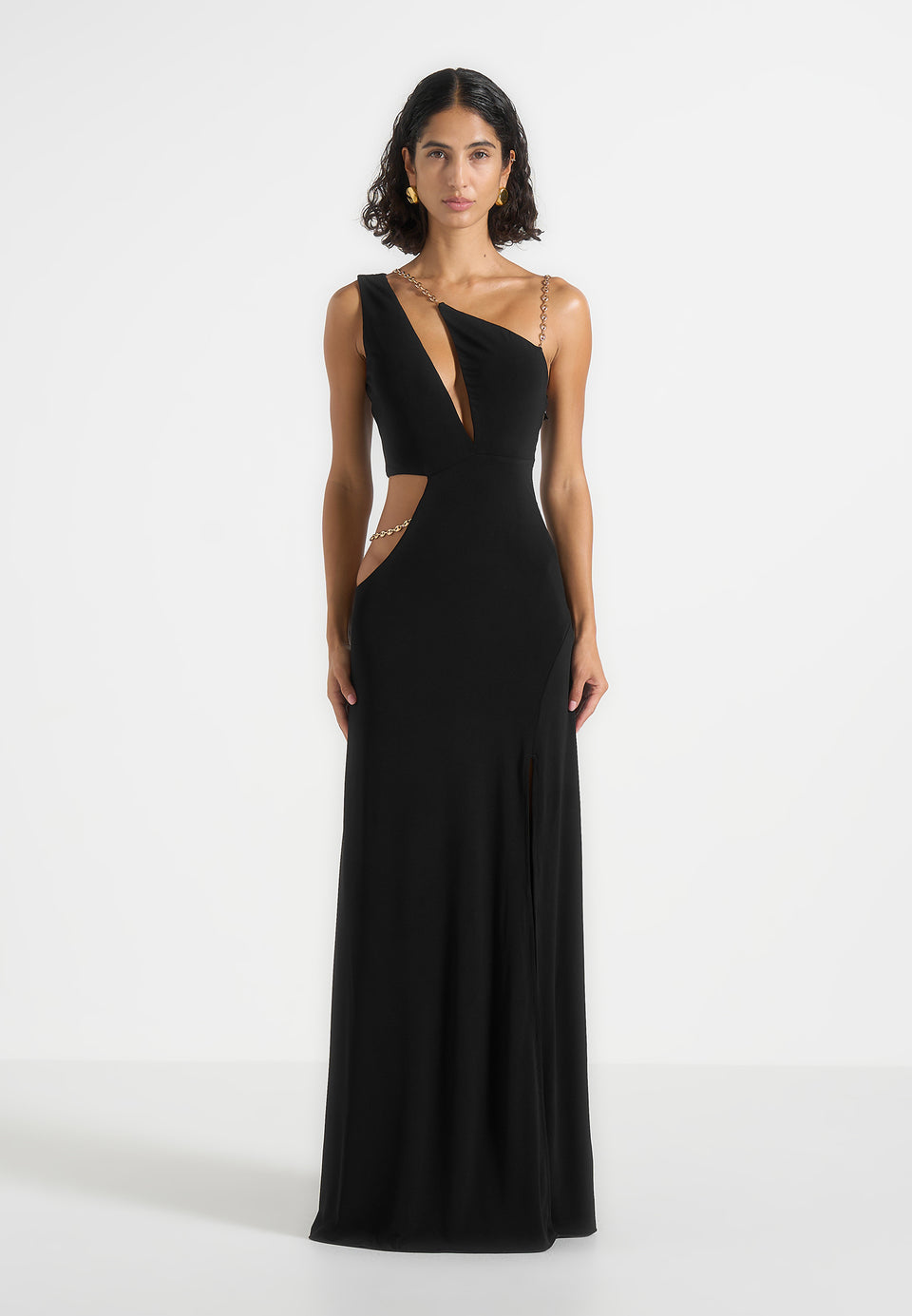 Janelle - One Shoulder Cut Out Chain Maxi Dress - Black