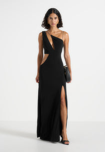 Janelle - One Shoulder Cut Out Chain Maxi Dress - Black