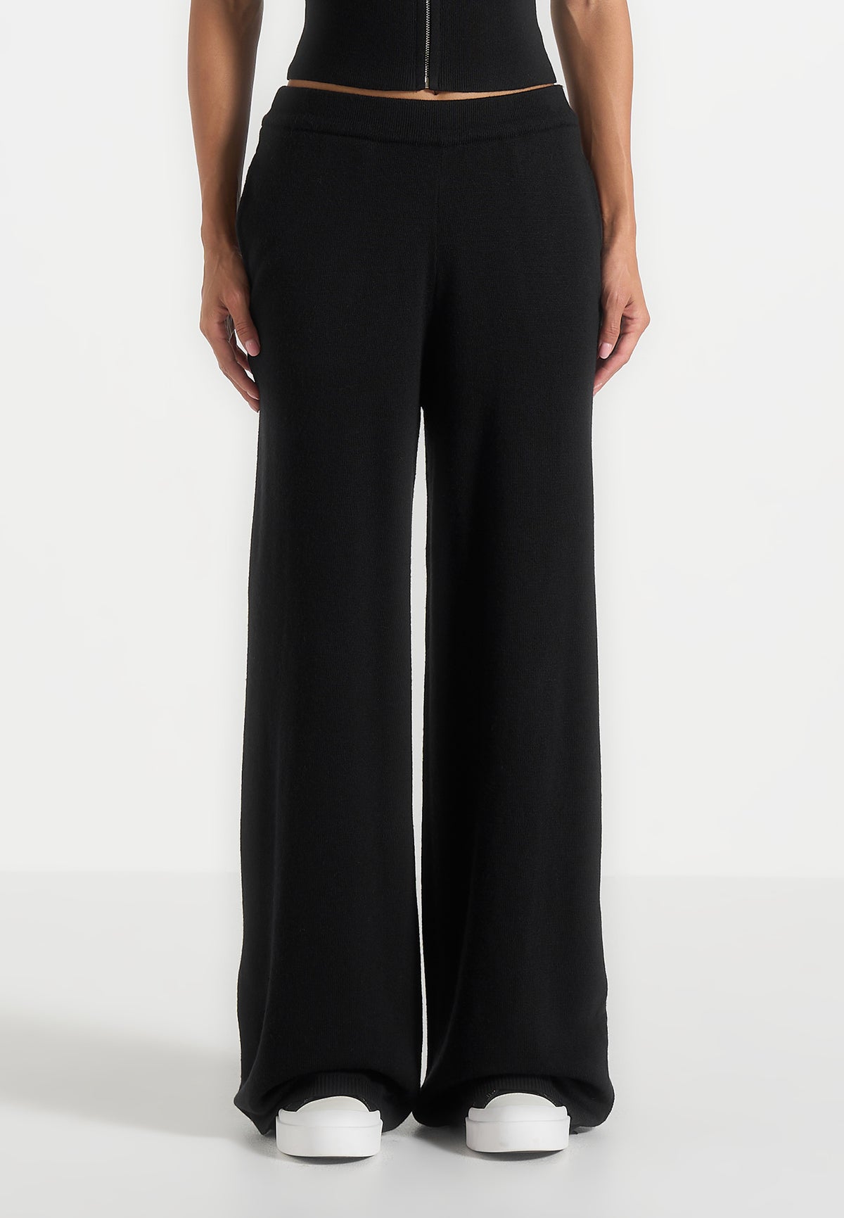 Mirella - Wide Leg Knit Joggers - Black