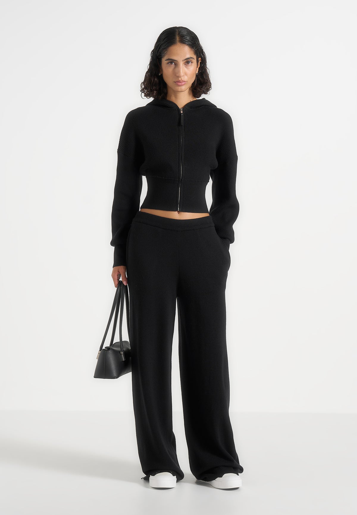 Mirella - Wide Leg Knit Joggers - Black