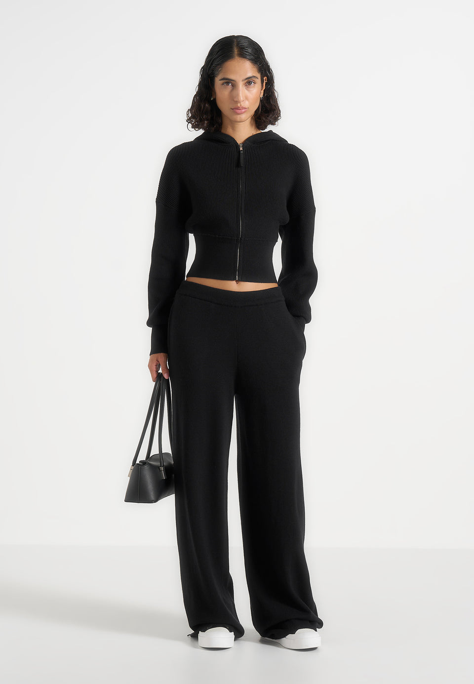 Mirella - Wide Leg Knit Joggers - Black