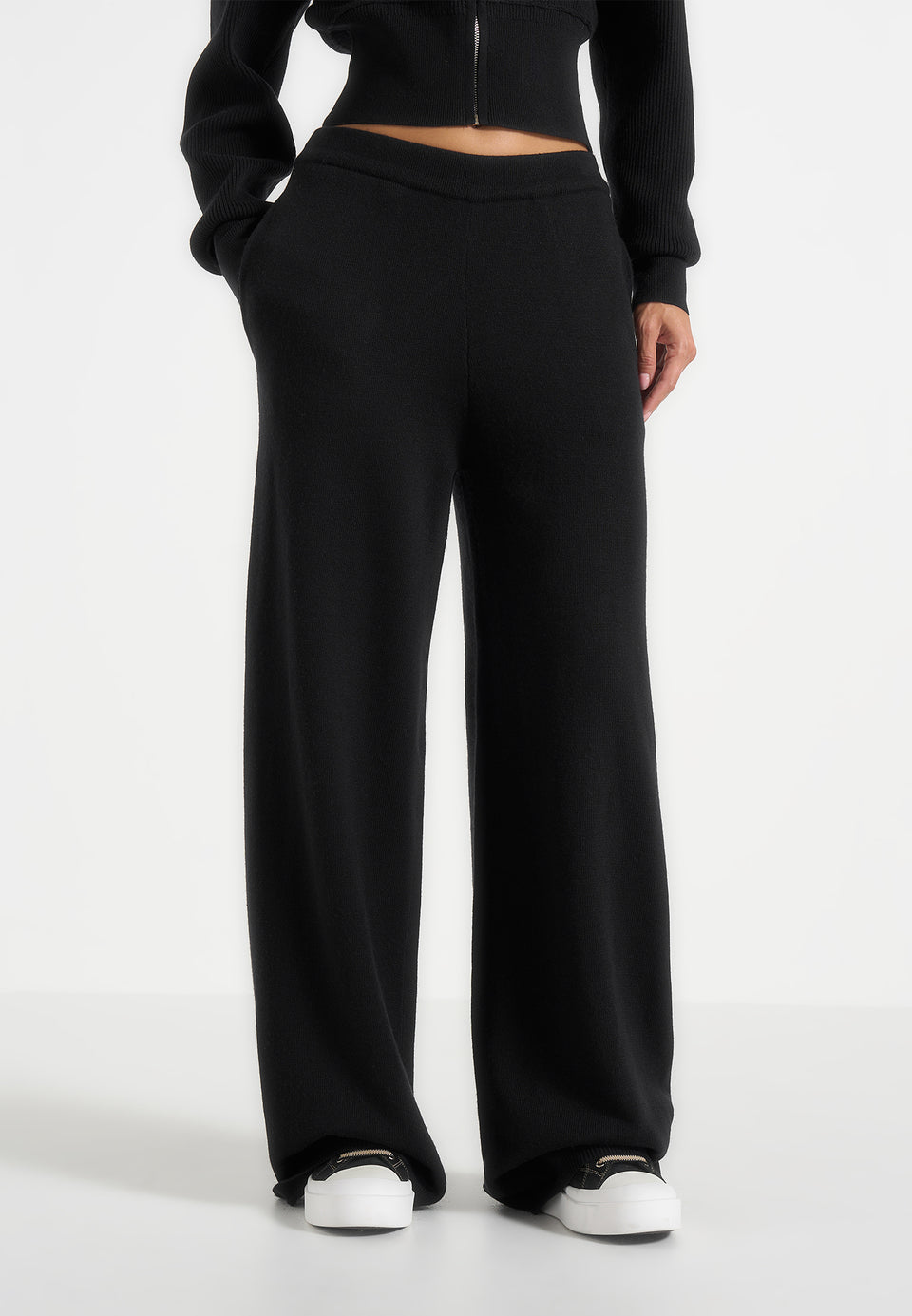 Mirella - Wide Leg Knit Joggers - Black