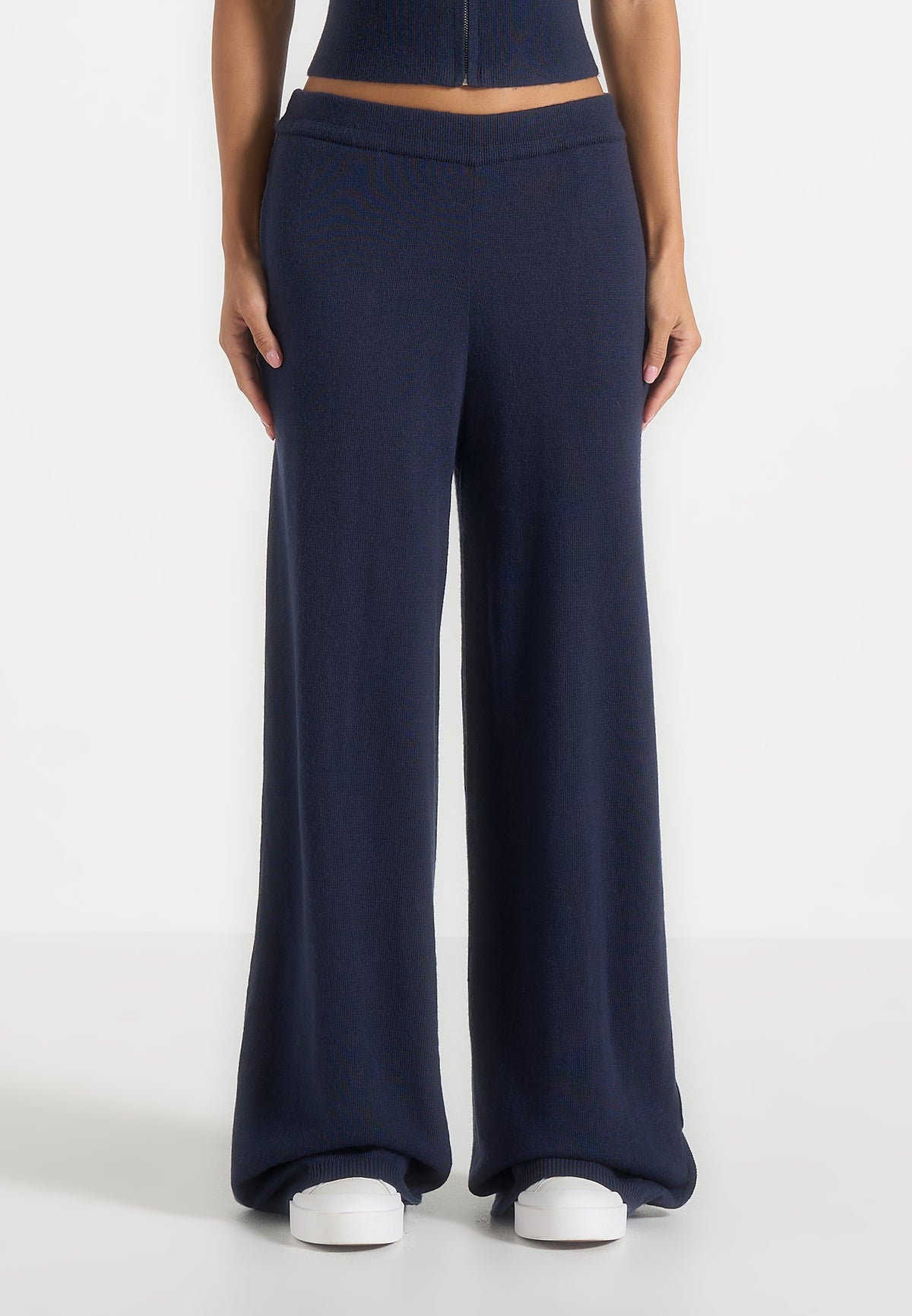 Mirella - Wide Leg Knit Joggers - Navy