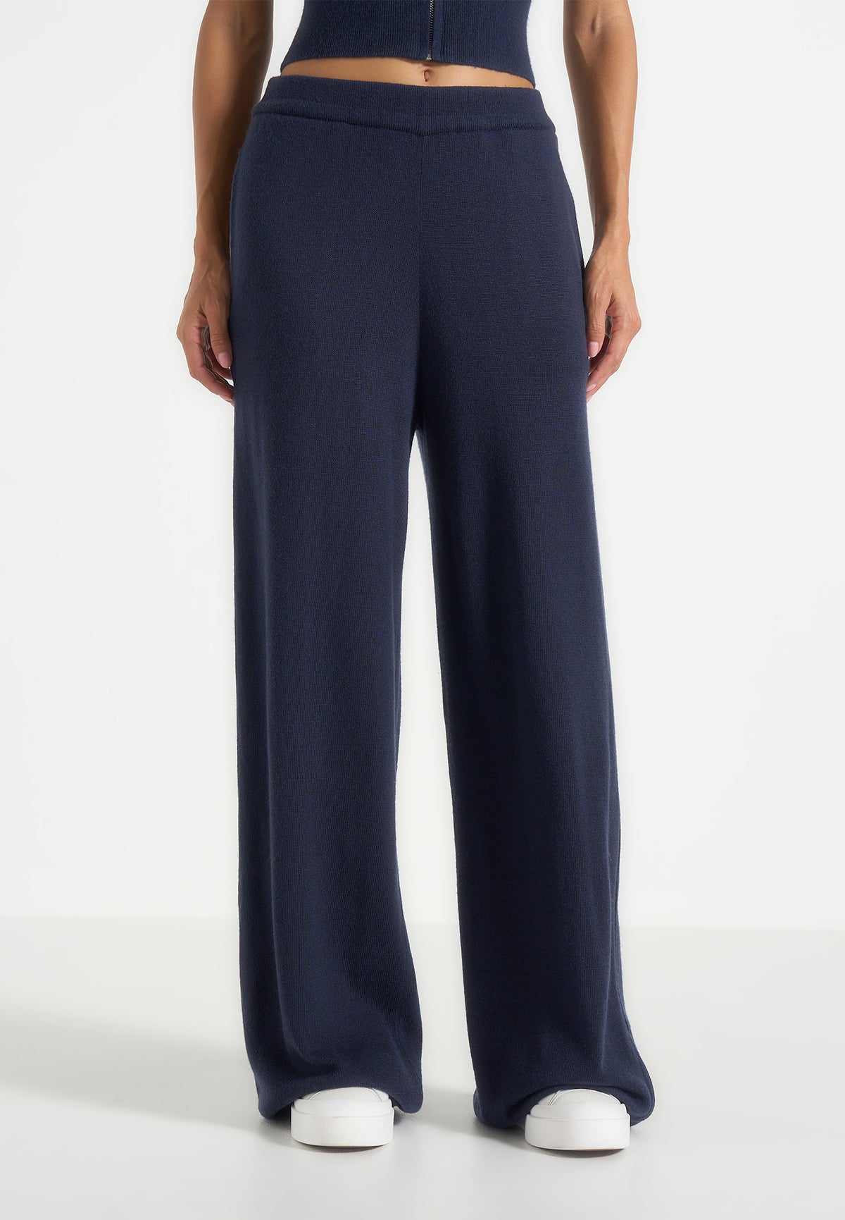 Mirella - Wide Leg Knit Joggers - Navy