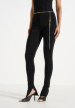 Leigh - Ottoman Bandage Knit Split Hem Leggings - Black