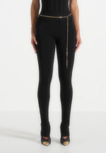 Leigh - Ottoman Bandage Knit Split Hem Leggings - Black